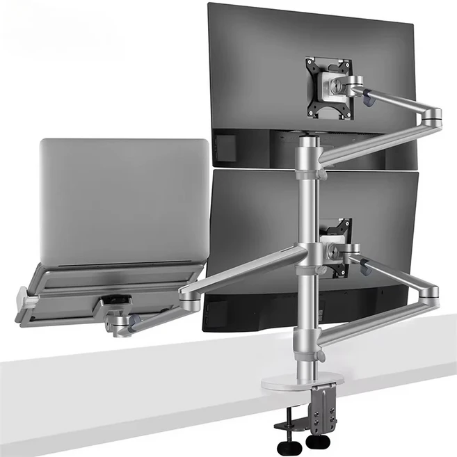 알루미늄 듀얼 모니터 암 데스크탑 마운트 노트북 트레이 홀더 (32인치 화면 17인치 PC용), 01 IPFR7093 black
