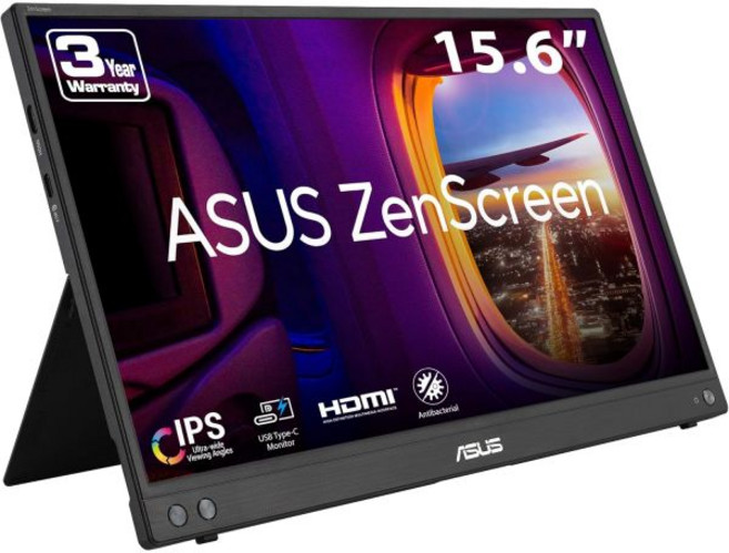 ASUS ZenScreen 15.6인치 1080P 휴대용 USB 모니터 MB16AC 풀 HD 1920 x 1080 IPS TypeC 아이 케어 스마트 케이스 노트북용 외부 화면, Monitor_16" Kickstand