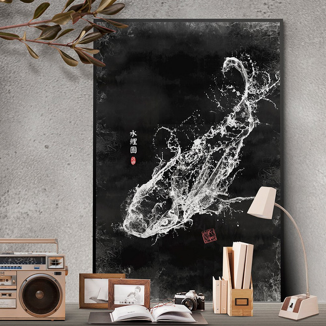 풍수 인테리어 그림 잉어 물고기 학 십장생 해바라기 한국화 액자, 10.수조도(독수리), 소형[30x43cm]