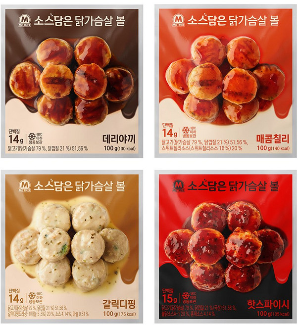 미트리 소스담은 닭가슴살 볼 4종 혼합, 100g, 12개