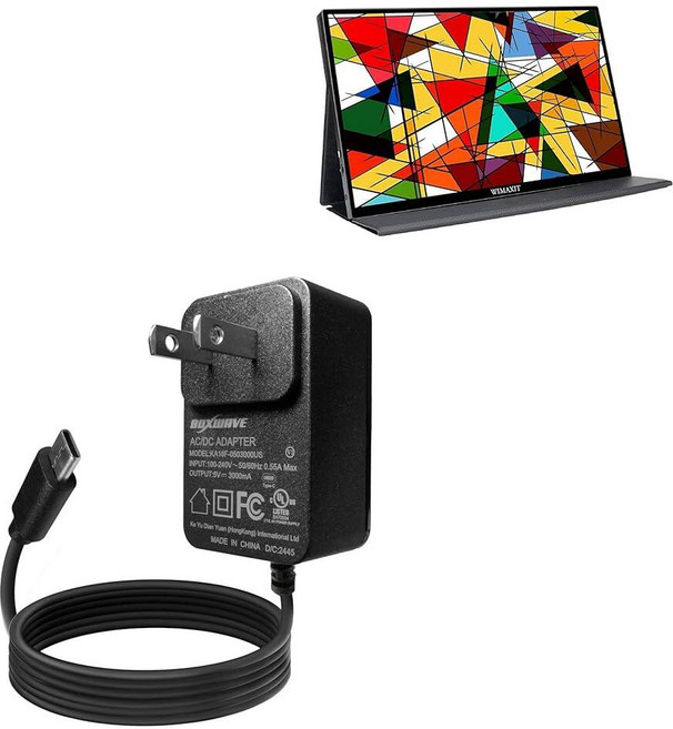 BoxWave WIMAXIT 휴대용 터치 스크린 모니터 M1400CT (14인치)와 호환되는 충전기 - 벽면 충전기 직접 (15W) 내장 1.8m(6피트) 케이블로 장치를 빠