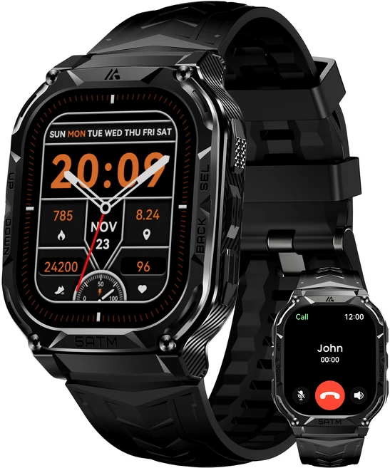 HIDAMEL M3E GPS 스마트 시계 남성 나침반 고도계 5ATM IP69K 방수 480mAh 60 일 긴 배터리 블루투스 통화 스마트 워치, Black, GPS + 블루투스, 4.98cm - 쿠팡