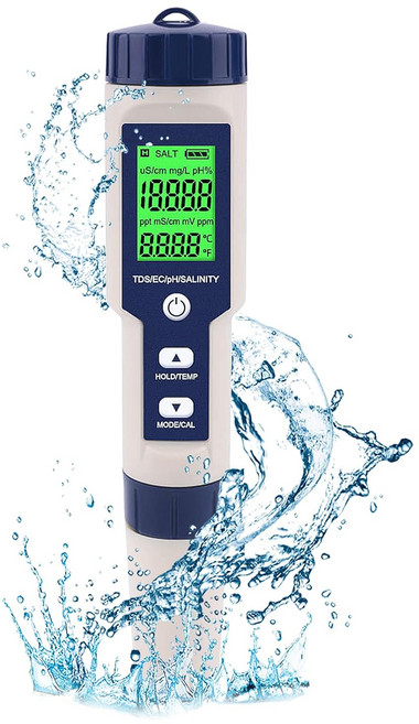 프리라이프 - 다기능 수질 측정기 PH / TDS / EC / 온도 / 염도 어항 수영장 수질 검사기, 1개, FB-99