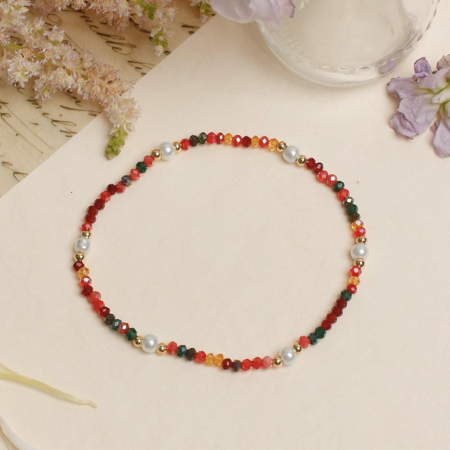 초콜리트쥬얼리 토리 13컬러 비즈 진주 골드볼 크리스탈 원석 핸드메이드 컬러 레이어드 팔찌