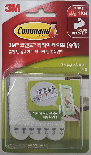 쓰리엠 코맨드 액자부착 찍찍이 테이프 혼합형, 3개