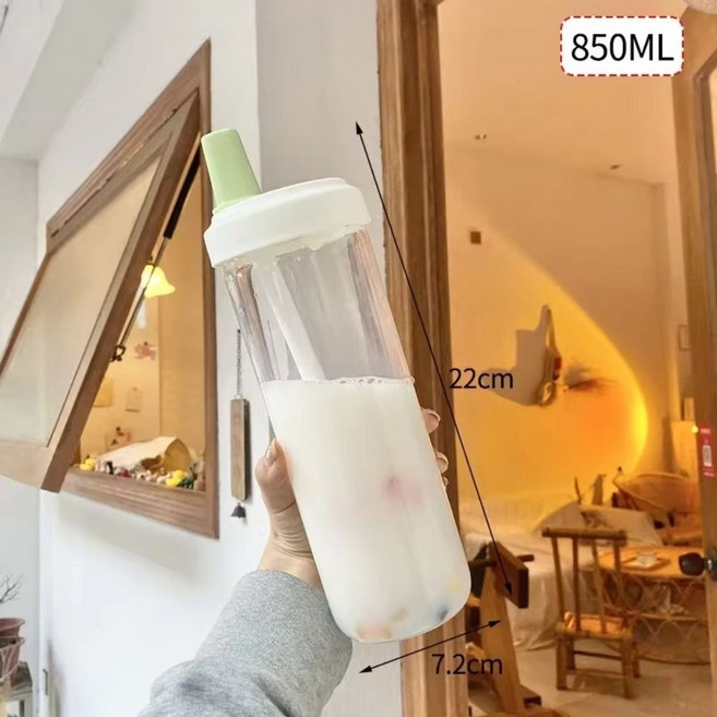 뚜껑이 달린 물병 빨대 컵 주스 우유 플라스틱 거품 차 커피 대용량 음료 용기 500 ml, 1개, 02 Green