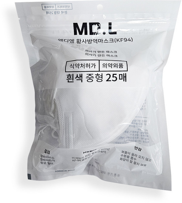 엠디엘 KF94 새부리형 마스크 중형(여성용) 100매, 미라클하우스 엠디엘 KF94 새부리형 마스크 중형여성용, 25매입, 4개