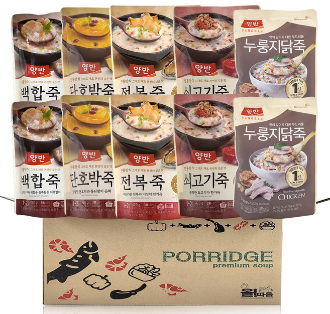 간편식 선물하기 동원 양반죽 파우치 420g 전복2+쇠고기2+단호박2+백합2+들깨닭죽2, 1개