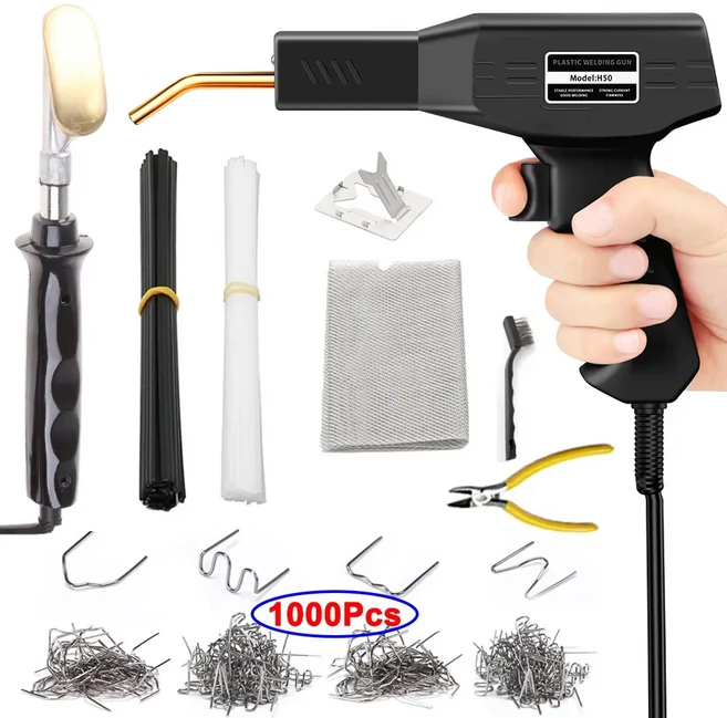 플라스틱 용접 기계 키트 자동차 범퍼 균열 수리 총 철 핫 스테이플러 용접 납땜 인두 차고 도구, 01 빠른  Mainland, 01 Kit 1 EU Plug