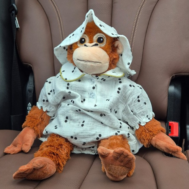 오랑이 인형 잠옷 커스텀 오랑우탄 인형 옷 침팬치 미니 오숭이 옷 입히기 인형 옷 모자 포함, 1개, 오랑이+땡땡이잠옷+땡땡이모자, 66cm