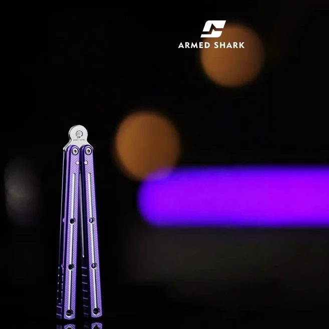 아머드 샤크 크라켄 V3 듀얼톤 버전 발리송 트레이너 7075 알루미늄 채널 핸들 버터플라이 나이프, 01 Purple T, 1