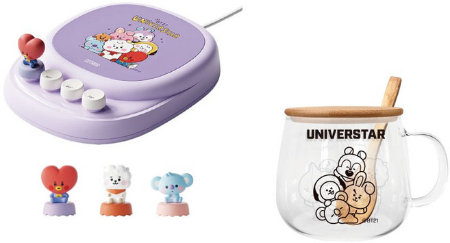 恆溫杯墊【送BT21玻璃杯組】, 1個, (紫)暖杯墊+(黑)BT21玻璃馬克杯, 紫色