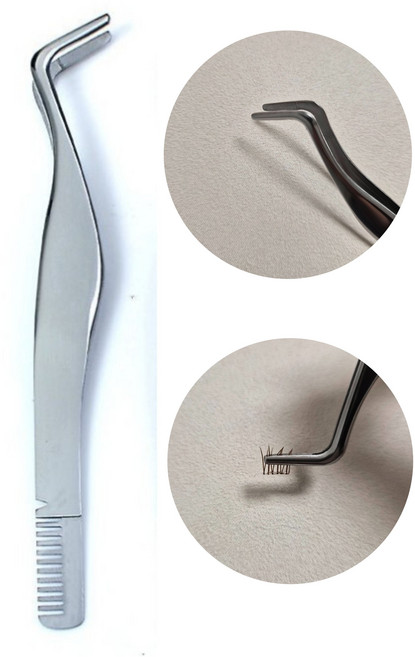 밀로톤 라운드 커브형 빗살 속눈썹 트위저 집게, 실버