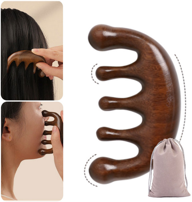 홈밸류언스 두피 바디 전신 괄사 혈액 순환 림프 케어 천연 나무 우드괄사 빛 경락마사지 리프팅 (개별 파우치 증정), 1개, A타입