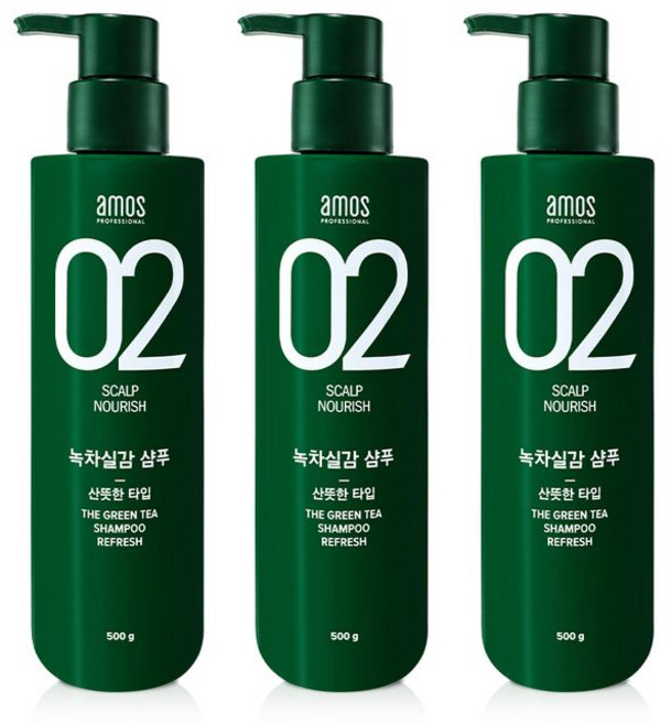 아모스 녹차실감 지성두피 프레쉬 샴푸, 500g, 3개