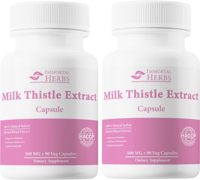 Immortal Herbs 유기농 밀크씨슬 추출물 (80% 실리마린) 1000mg X 90 밀크시슬 캡슐 알약, 90정, 2개