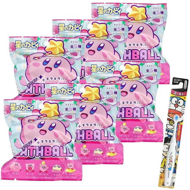 6개 세트 + 거품 내는 네트 포함 배스볼 별의 커비 반짝이는 배스볼 N 마스코트 포함 향이 나는 배스밤 욕실용품 입욕제 탄산 캐릭터 에스케이 일본 키즈도 엄마도 기뻐한다 캐릭터, 1개, 1g
