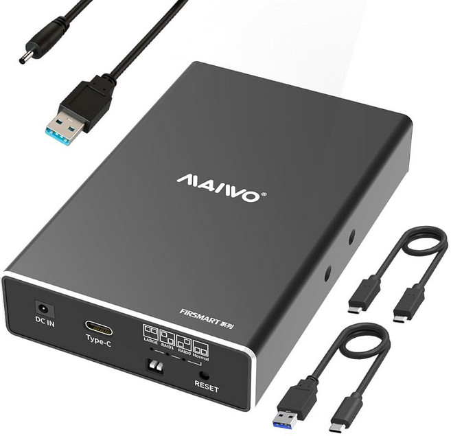 2 5인치 SATA SSD HDD용 하드 드라이브 RAID 인클로저 듀얼 베이 USB 3 1 GEN 10GBPS UASP 0/1/JBOD/PM 16TB 용량 외장 리더 케이스 알루, MAIWO 하드 드라이브 RAID 인클로저 듀얼 베이