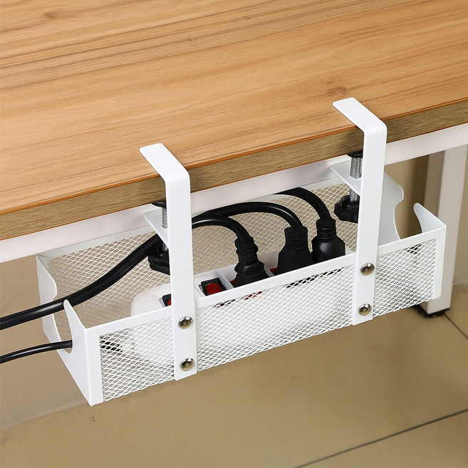 풀바잉 무타공 멀티탭 선반 정리함, 화이트 34cm, 1개