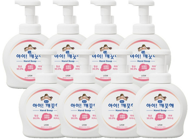 라이온 아이깨끗해 핸드워시 상큼한 레몬향, 490ml, 8개