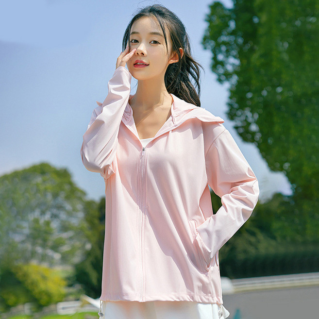 남녀공용 래쉬가드 트랙 집업 수영 후드집업 루즈핏 상의 스포츠 쿨링 햇빛 차단 점퍼 물놀이 수영복 비치웨어, 핑크색