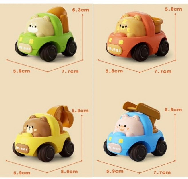 汽車玩具E9Q 按壓動物玩具車 寶寶爬行玩具, 1個, 單台／萌寵工程車【四色隨機均配】手推滑行