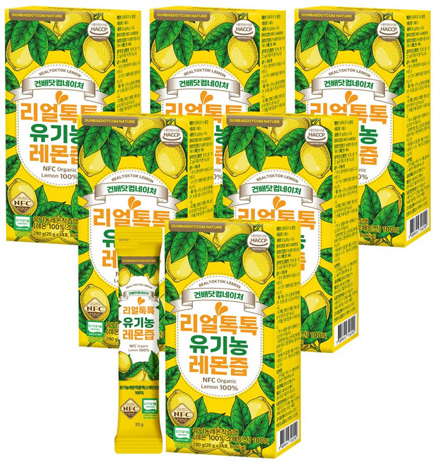 리얼톡톡 유기농 레몬즙 NFC 착즙 레몬수 원액 레몬 주스 레몬물 액상 스틱, 280g, 6개