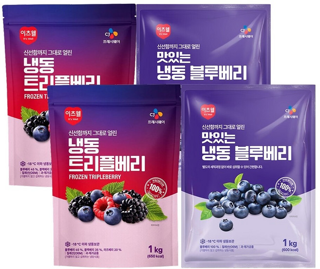 이츠웰 냉동트리플베리(블루베리+블랙베리+라즈베리)1kgx2+블루베리1kgx2, 4개, 1kg