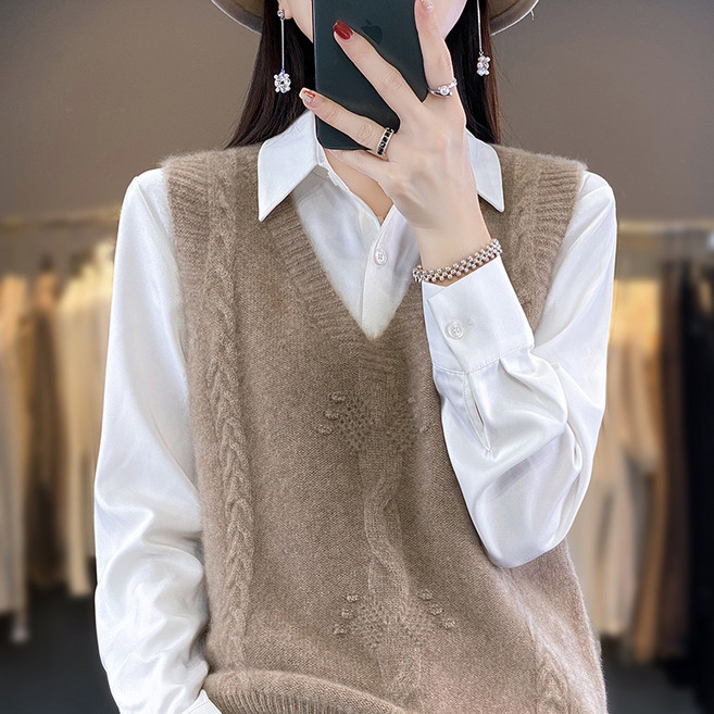 NEW 예쁜 여성 브이넥 니트베스트 루즈핏 조끼 겨울 부드러운 베스트 여자 데일 베이직 베스트