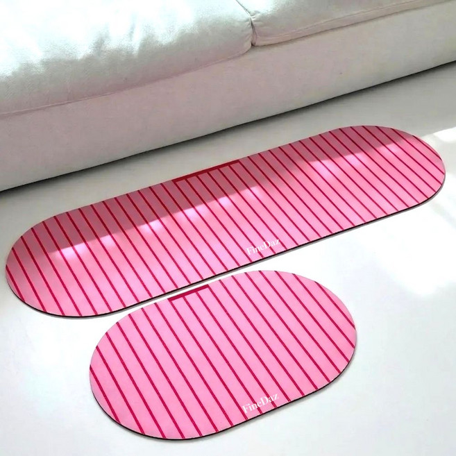 파인다즈 2종세트 모던 스트라이프 빨아쓰는 규조토 발매트, 1세트, 핑크