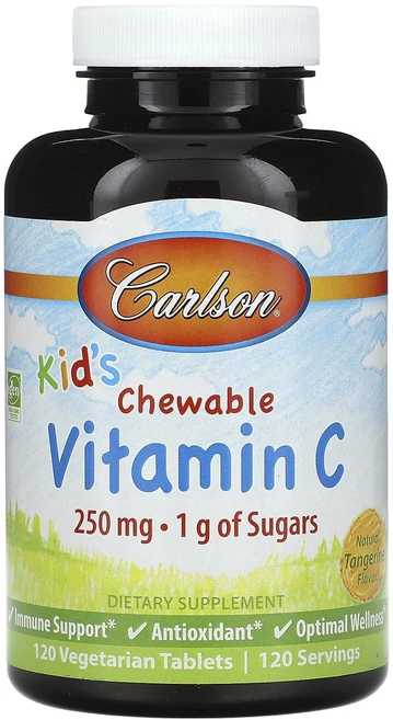 Carlson 어린이용 츄어블 비타민C 천연 귤 맛 250mg 식물성 정제 120정, Carlson어린이용츄어블비타민C천연귤맛250mg식물성, 1개 - 쿠팡