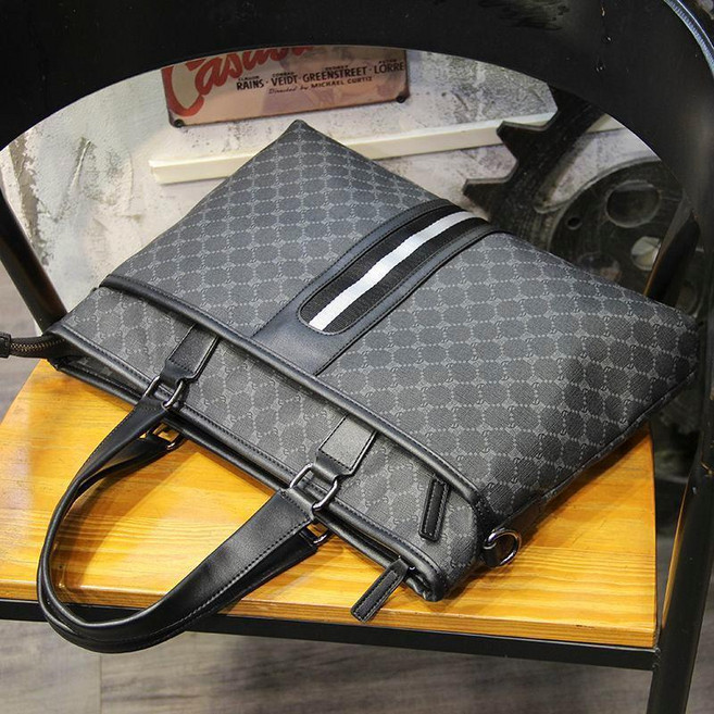 無品牌 男士商務公文包 皮包 手提包 單肩斜挎包 韓版潮流簡約, 新格子