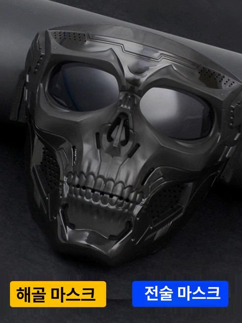 할로윈 가면 코스튬 소품 김모미 코스프레 해골, 1개, 블랙 스컬 수은 회색 렌즈