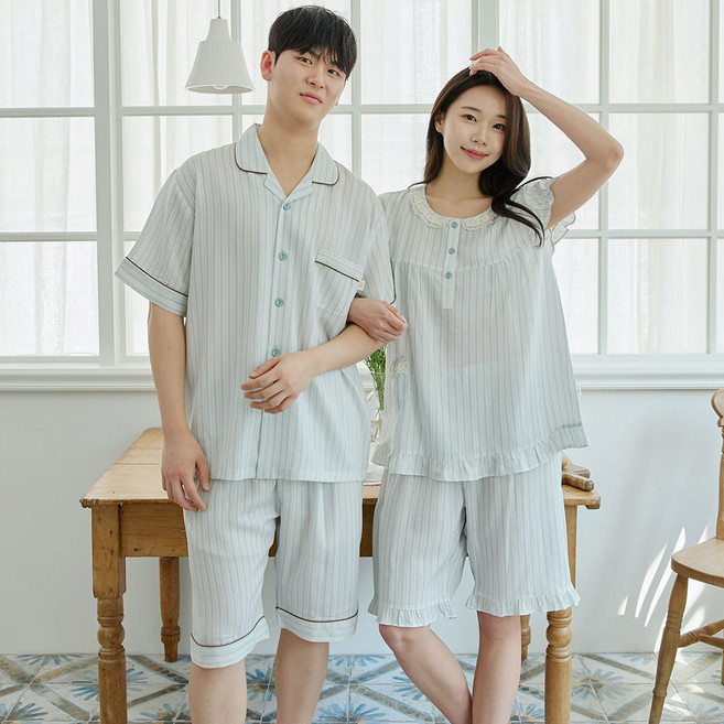 국산 에어린 텐셀 모달 커플 잠옷 여성 남성 여름 파자마