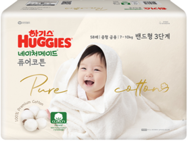 하기스 네이처메이드 퓨어코튼 밴드형 기저귀 남여공용, 3단계, 3480매