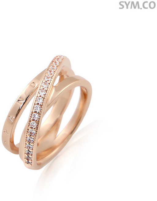 판도라 189057C01 크로스 오버 로즈골드 톤 파베 트리플 밴드 여자 실버 반지 d