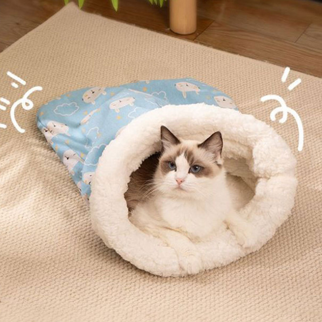 반려동물 양털 펫침대 숨숨집 고양이 침낭 펫담요 이불 하우스 i293, 블루