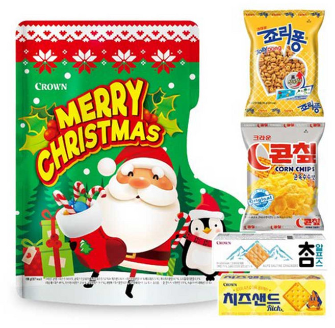7000 크라운 크리스마스 산타양말 과자선물세트 행사 간식 꾸러미 추천, 단품, 198g