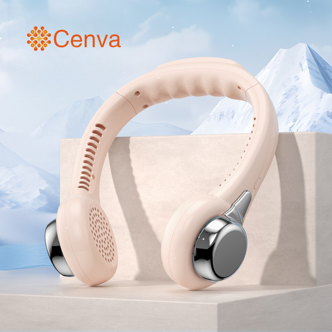 Cenva 무선 휴대용 미니 넥밴드 선풍기 무소음 대용량 배터리, 연분홍색, HC08