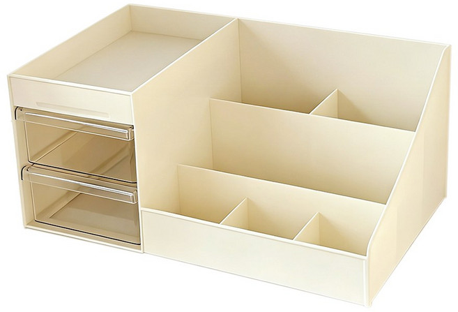 데스크탑용 화장품 수납함 칸막이가 있는 2단 투명 서랍형 화장품 수납함 대용량 화장대 수납함. 스킨케어 제품 화장품 액세서리 및 사무용품 수납에 적합합니다. 화장품 수납함., 1개