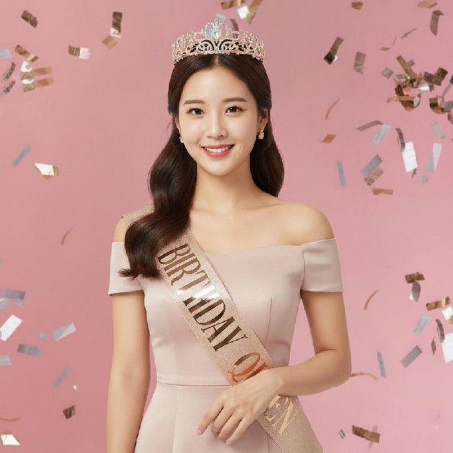 크리스탈 티아라 왕관 여왕 어깨띠 생일 파티 세트, 1세트, 로즈골드