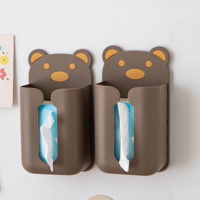 허브코코 곰돌이 벽걸이 무타공 티슈케이스, 2개, 코코브라운