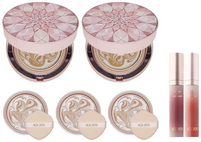 에이지투웨니스 +[믿쓰진]AGE20S 에센스 커버 팩트 더 블루밍(본품*2+리필*3+글로우 립*1), 21호, 1개