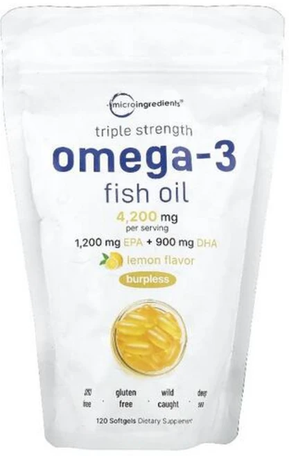 Micro Ingredients 오메가3 피쉬 오일 3배 강도 레몬맛 4 200mg 소프트젤 120정(소프트젤 1정당 1 400mg), 120정, 1개 - 쿠팡