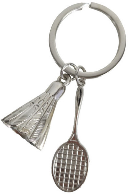 실버 배드민턴 라켓 채 셔틀콕 키링 2개, 1세트