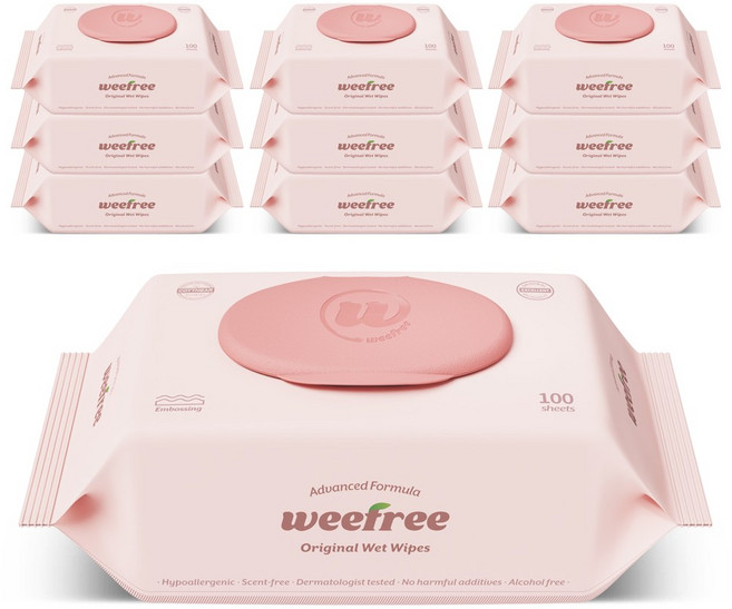 위프리 제로 핑크 엠보싱 아기물티슈, 10개, 100매, 55g