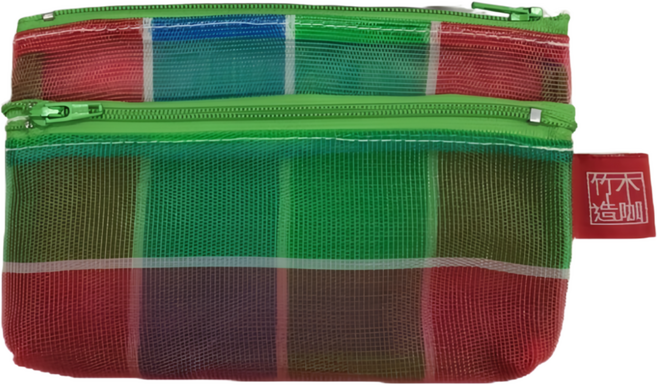 竹木造咖 茄芷三層收納袋 零錢包 環保復古袋 台灣LV, 紅色+藍色+綠色, 1個