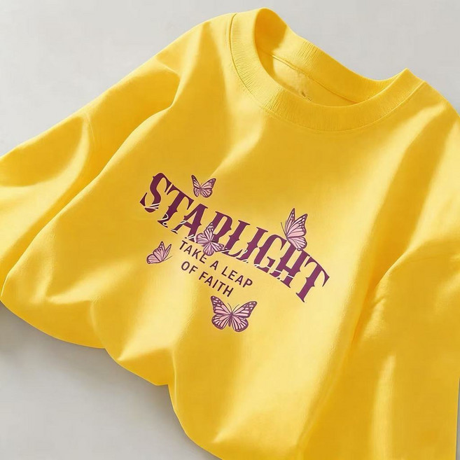 STARLIGHT 蝴蝶印花短袖T恤女 韓系大尺碼設計感純棉上衣