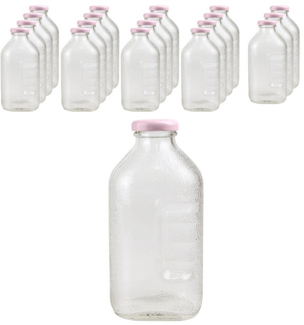 가인글로벌 사각델몬트500 유리병, 38러그캡 (핑크), 20개, 500ml