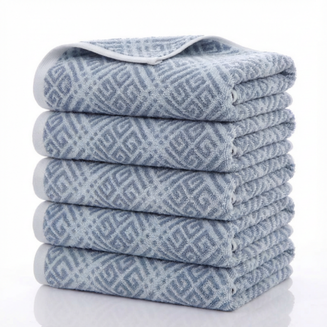 융풍 수건 고급 순면 두꺼운 타월 뛰어난 흡수력 부드러운 촉감 먼지 날림 없는 호텔식 수건, 5개, 연한 블루색